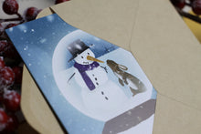 Lade das Bild in den Galerie-Viewer, Klappkarte - Hello Winter - Schneemann mit Häschen