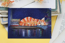 Lade das Bild in den Galerie-Viewer, Postkarte - Schlafende Katzen zwischen Büchern