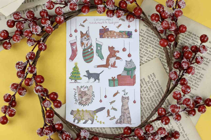 Stickerbogen - Weihnachtskatzen
