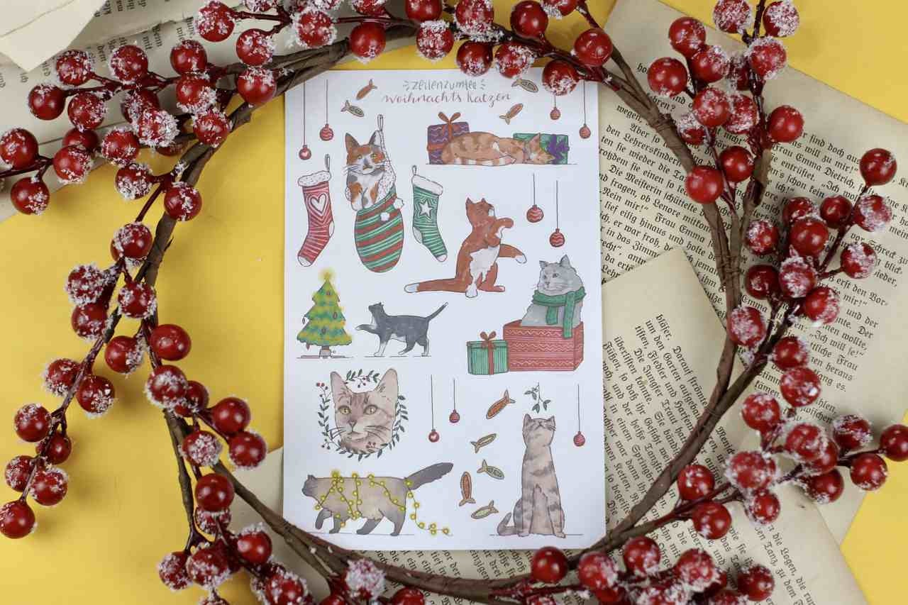 Stickerbogen - Weihnachtskatzen