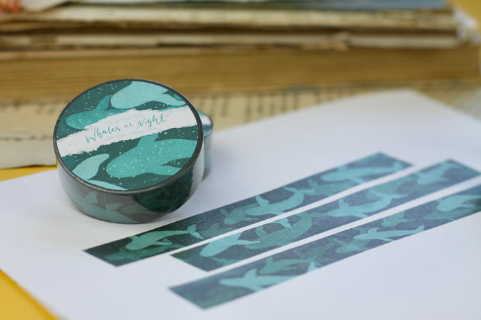 Washi Tape - Buckelwale - Schwimmende Wale bei Nacht - Eigene Illustrationen