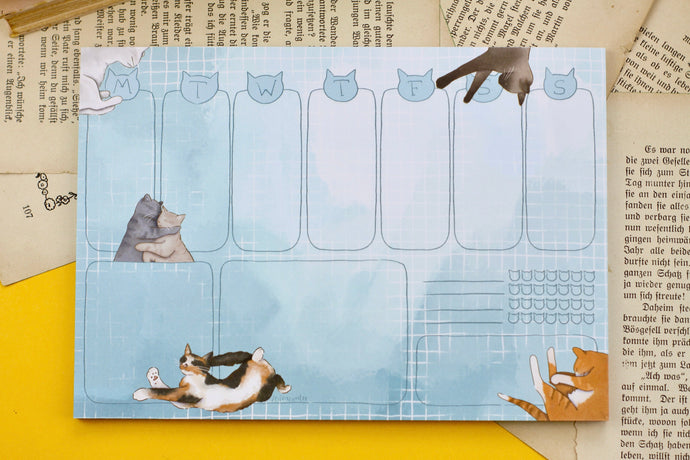 Notizblock - Wochenplaner mit Habit Tracker - Schlafende Katzen - DIN A5 - 50 Seiten