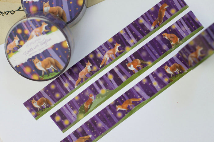 Washi Tape - Füchse mit Glühwürmchen im Wald - Eigene Illustrationen