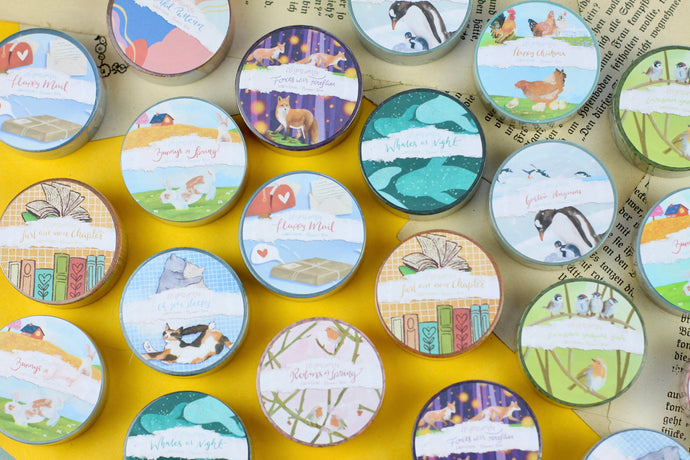 Washi Tape - Set of 5 - Regular and Gold Foiled - Eigene Illustrationen - SALE - Sparpreis - Bundle