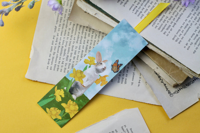 Lesezeichen - Kaninchen mit Blumen - beauty in the every day - Spruch