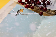 Lade das Bild in den Galerie-Viewer, Klappkarte - Merry Christmas - Rotkehlchen in Schneekugel - Weihnachtskarte
