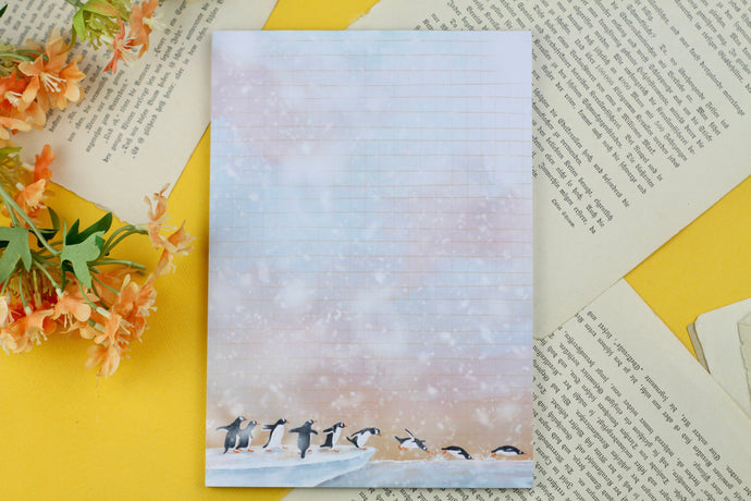 Notizblock - Pinguine im Schnee - Gentoo Penguins - DIN A5 - 50 Seiten - kariert - Eigene Illustration