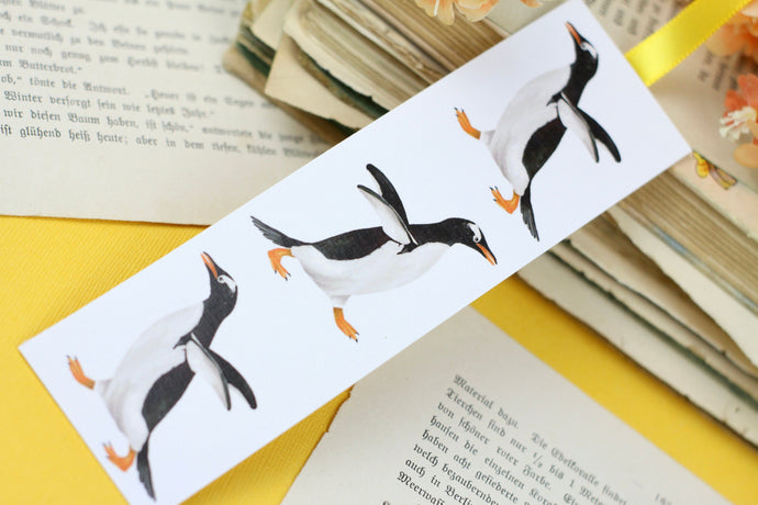 Lesezeichen - Eselspinguine - Pinguin im Schnee - Geschenk - Aquarell Illustration