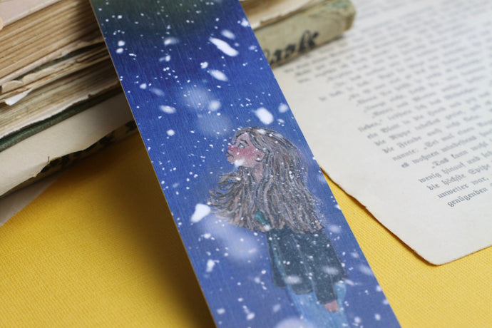 Lesezeichen - Mädchen im Schnee - Nostalgische Atmosphäre - Eigene Illustration