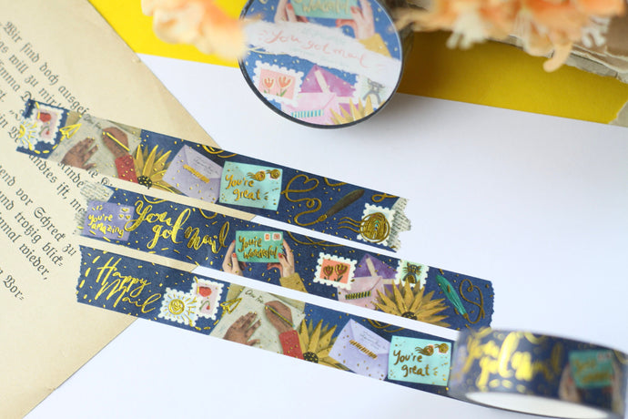 Washi Tape - You got mail - Dekoration für Briefe - Gold Foil - Brieffreundschaften - Eigene Illustrationen