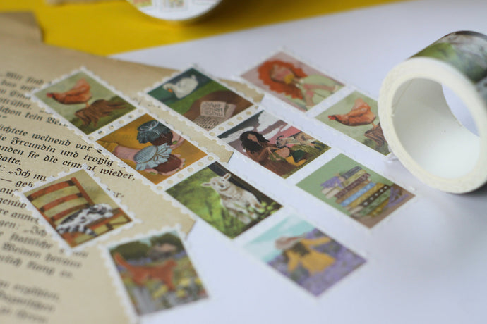 Washi Tape - Briefmarken - Cottage Core - 5mx25mm - Landhaus Leben - Bauernhof - Eigene Illustrationen