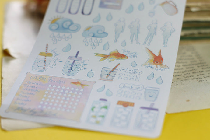 Stickerbogen - Wasser Tracker - Stay hydrated - Funktionale Sticker - Bullet Journal - Eigene Illustrationen