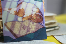 Lade das Bild in den Galerie-Viewer, B-Ware: Postkarte - Perlmutt Effekt - Katze mit Buch - you also need a cat - Handgemalte Illustration - Geburtstagskarte
