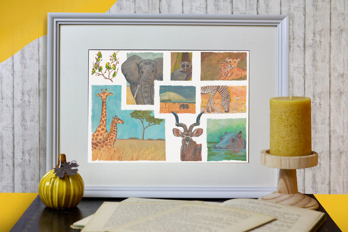 Print - Tiere in Afrika - Skizzenbuch Kollektion - Handgemalte Illustration
