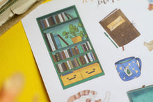 Lade das Bild in den Galerie-Viewer, Stickerbogen - Lets get cozy - Gemütliche Sticker - Bücher, Pflanzen, Katze, Herbst, Winter - Bullet Journal - Eigene Illustrationen

