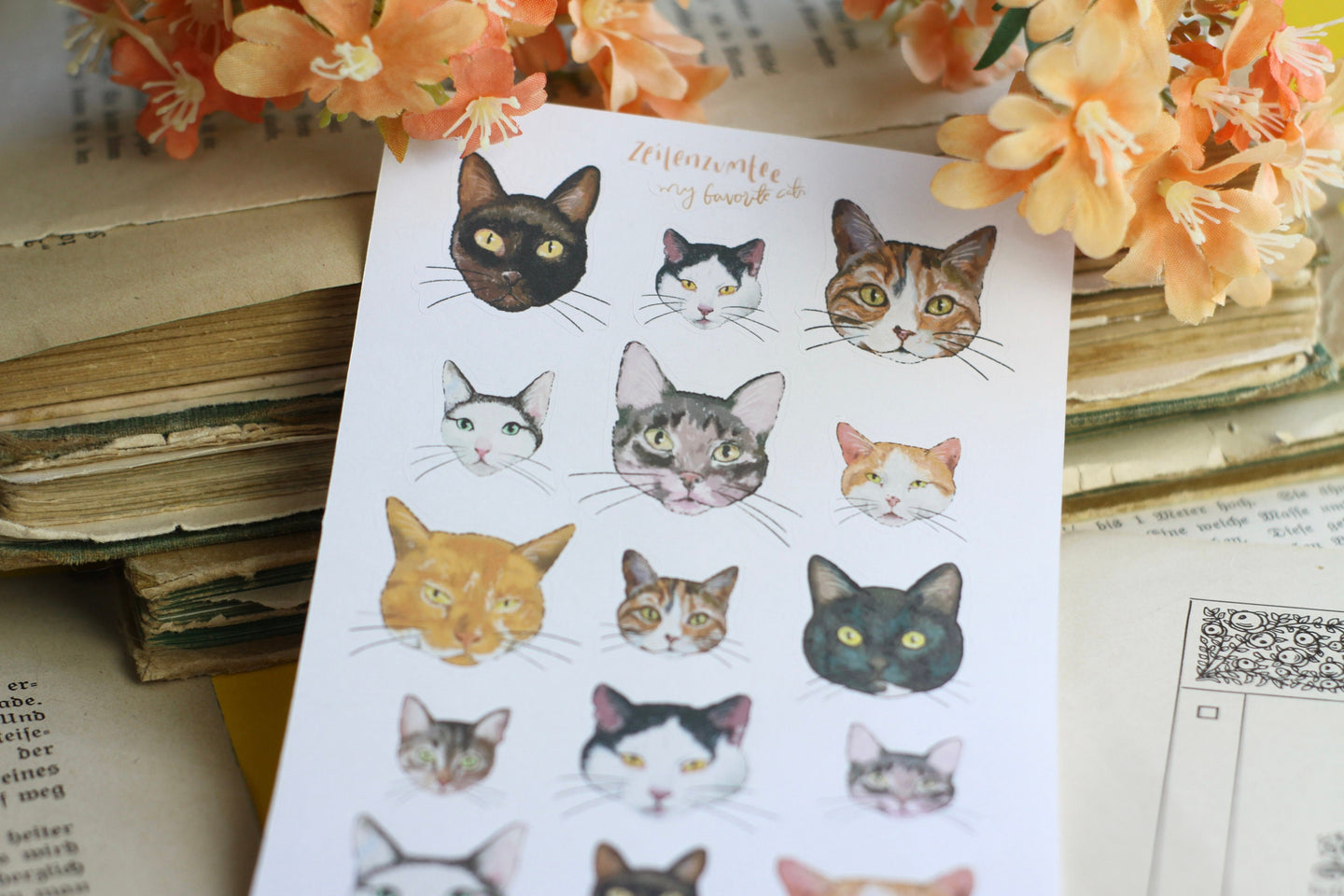 Stickerbogen - Meine liebsten Katzen - Katzenkopf illustrationen - Bullet Journal - Eigene Illustrationen