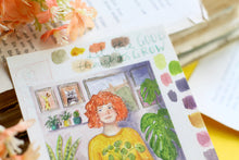 Lade das Bild in den Galerie-Viewer, Postkarte - Pflanzenmädchen - Frau mit Pilea - Let the good thoughts grow - Eigene Illustration
