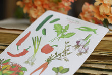 Lade das Bild in den Galerie-Viewer, Stickerbogen - Gemüse - Veggies - Tomaten, Gurke, Radieschen, Knoblauch - Bullet Journal - Eigene Illustrationen
