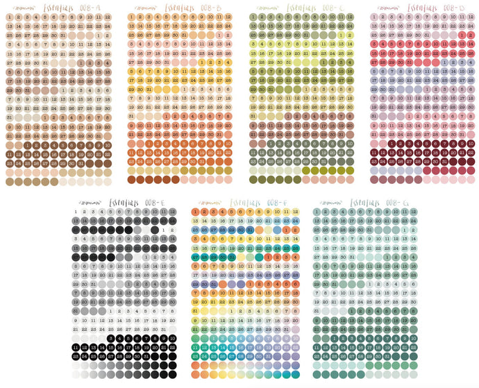 Stickerbogen - Essentials 008 - Zahlen - 1-31 - Verschiedene Farben - Bullet Journal, Planer - Eigene Illustrationen