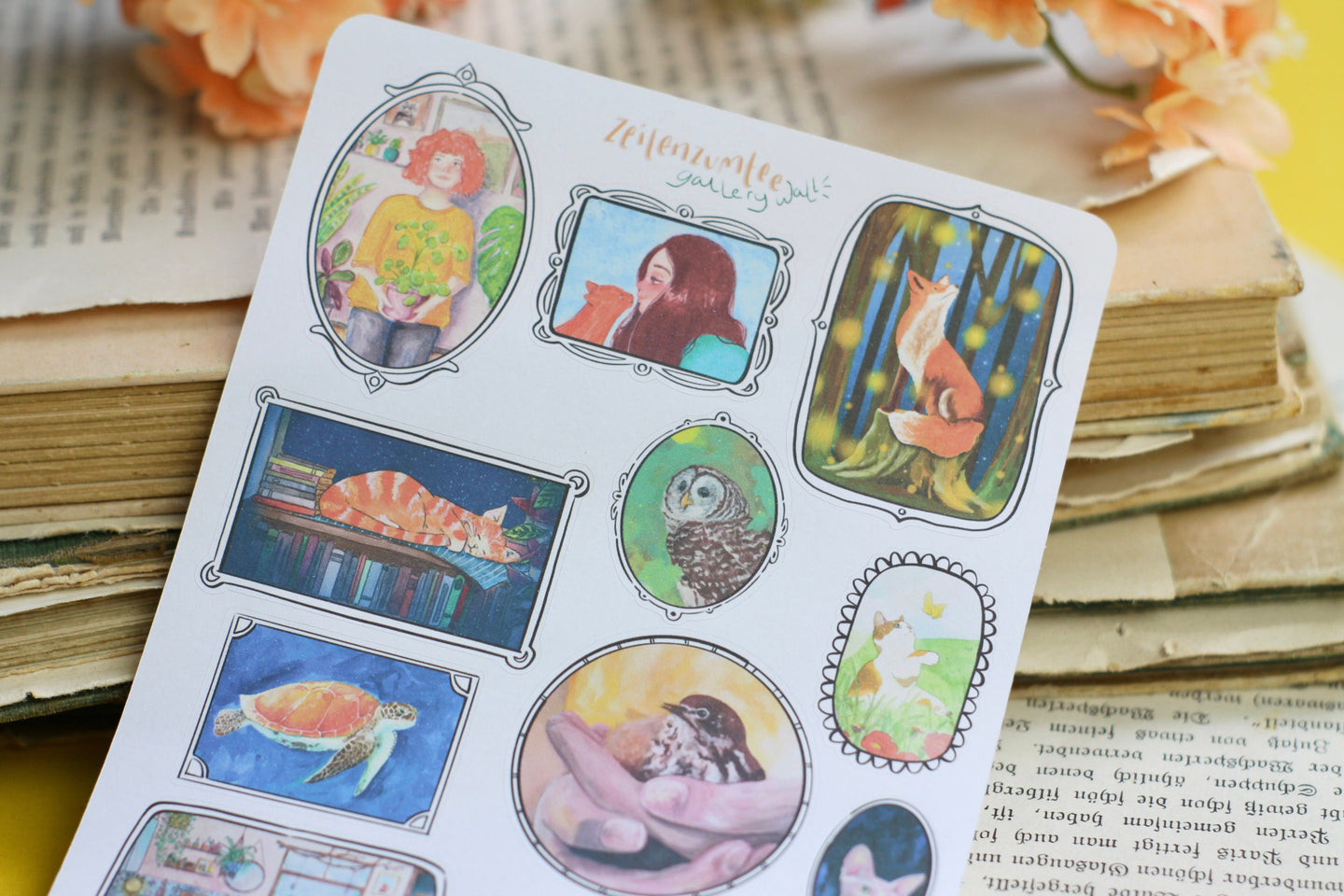 Stickerbogen - Gallery Wall - Schöne Illustrationen im Rahmen - Bullet Journal - Eigene Illustrationen