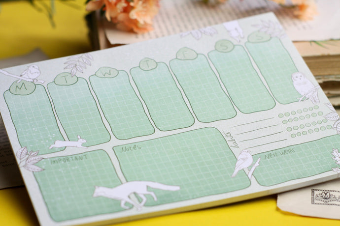 Notizblock - Wochenplaner mit Habit Tracker - Waldtiere zum ausmalen - DIN A5 - 50 Seiten