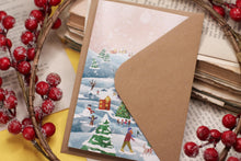 Lade das Bild in den Galerie-Viewer, Klappkarte - Winterdorf - Weihnachtliches Dorf - Schneebedeckte Landschaft - Eigene Illustration - Mit Umschlag
