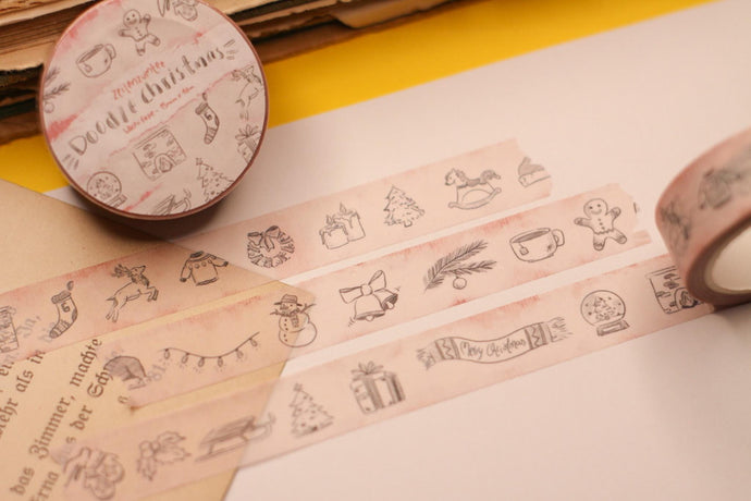 Washi Tape - Christmas Doodle - Skizzierte Weihnachten - Lineart - Eigene Illustrationen - Adventskalender - Wichteln - 15mm x 10m