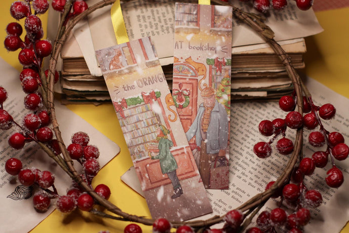 Lesezeichen - Buchladen im Schnee - Buchhandlung - Bücherliebe - Adventskalender befüllen - Eigene Illustration