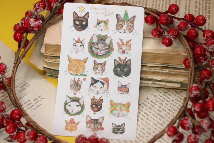 Stickerbogen - Meine liebsten Katzen - dressed up - Weihnachten - Adventskalender befüllen - Bullet Journal - Eigene Illustrationen