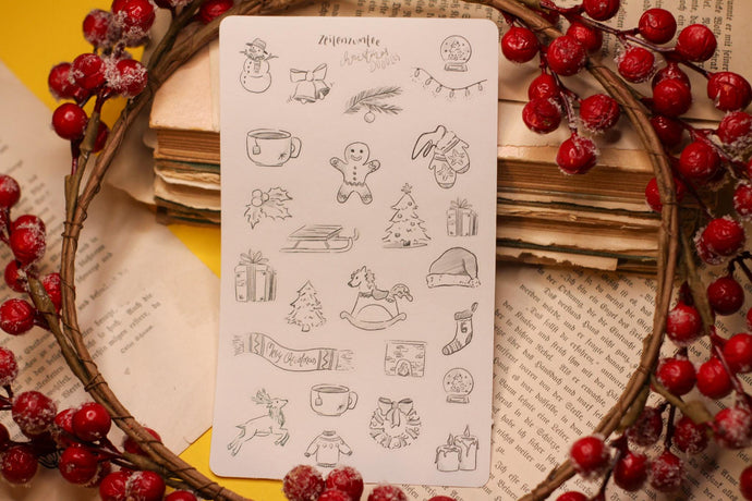 Stickerbogen - Weihnachts Skizzen - Christmas doodles - Weihnachten - Adventskalender befüllen - Bullet Journal - Eigene Illustrationen
