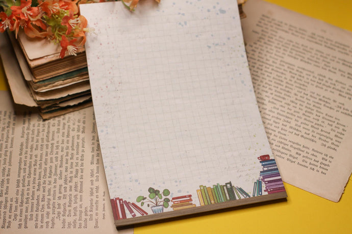 Notizblock - Regenbogen Bücherregal - Block für Leseratten - Briefpapier - DIN A5 - 50 Seiten - kariert