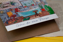 Lade das Bild in den Galerie-Viewer, Klappkarte - Badezimmermädchen - Gönn dir eine Pause - Eigene Illustration - Mit Umschlag
