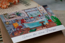 Lade das Bild in den Galerie-Viewer, Klappkarte - Badezimmermädchen - Gönn dir eine Pause - Eigene Illustration - Mit Umschlag
