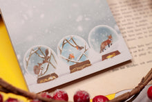 Lade das Bild in den Galerie-Viewer, Notizblock - Schneekugeln Vögel, Fuchs, Eichhörnchen - A6 Blanko 50 Seiten - Eigene Illustration - Winter, Weihnachten, Adventskalender
