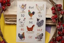 Lade das Bild in den Galerie-Viewer, Postkarte - Hühner Weihnachten - Weihnachtshühner - Weihnachtskarte mit Huhn - Eigene Illustration
