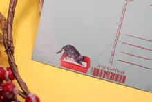 Lade das Bild in den Galerie-Viewer, Postkarte - Let it snow - Weihnachtskarte Katzenklo - Katzentoilette Graue Katze - Lustige Karte Weihnachten - Eigene Illustration
