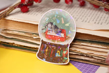 Lade das Bild in den Galerie-Viewer, Vinyl Sticker mit Glitzer Effekt - Let it snow - Katze im Katzenklo Schneekugel Lustiger Aufkleber Adventskalender - Eigene Illustration
