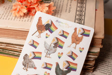Lade das Bild in den Galerie-Viewer, Stickerbogen - Pride Hühner - Hühner mit Regenbogenflaggen - Aufkleber Geschenke - Bullet Journal - LGBTQIA+ - Eigene Illustrationen
