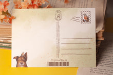 Lade das Bild in den Galerie-Viewer, Postkarte - Hund mit Bluthänfling - Kunst mit Hund und Vogel - Australien Shepherd - Liebe Worte Spruch - Eigene Illustration
