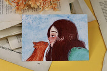 Lade das Bild in den Galerie-Viewer, Postkarte - Katze und Mädchen Kuss

