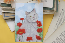 Lade das Bild in den Galerie-Viewer, Postkarte - Katze im Mohnblumenfeld

