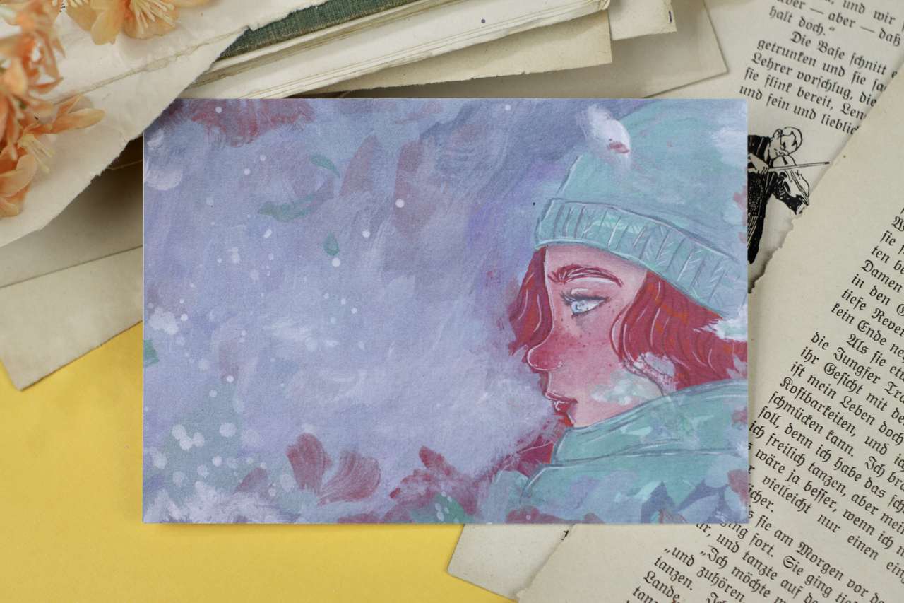 Postkarte - Frau im Winter