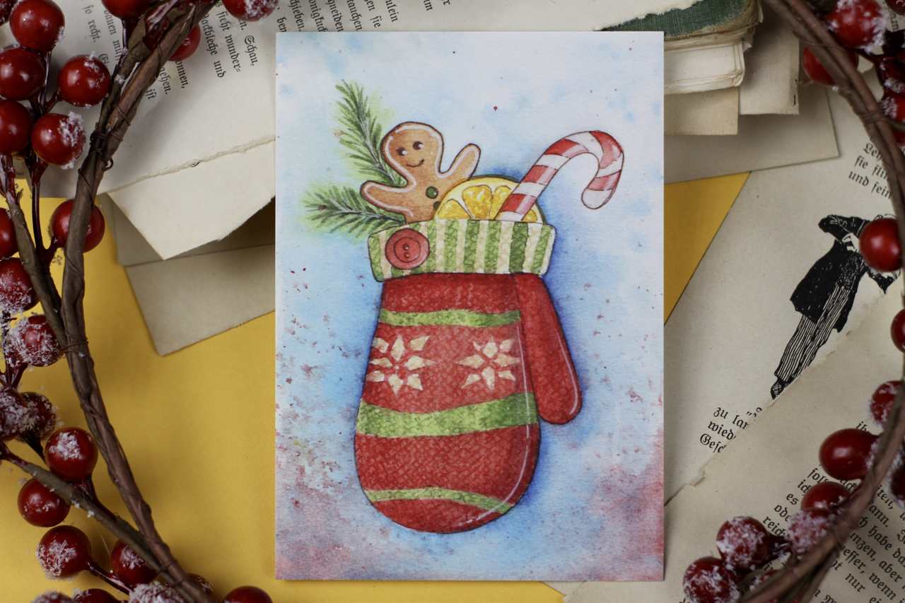 Postkarte - Weihnachts Handschuh