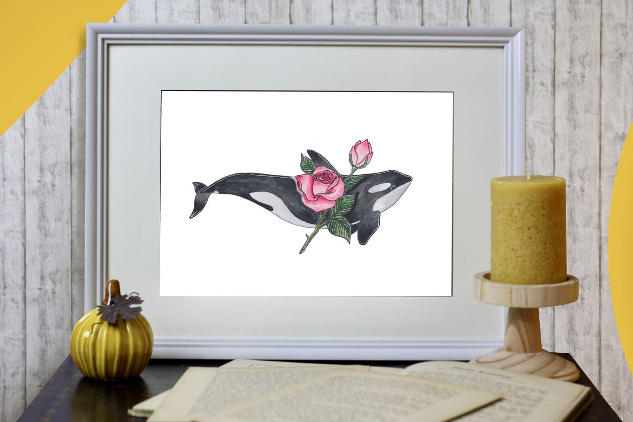Print - Orca mit Rose